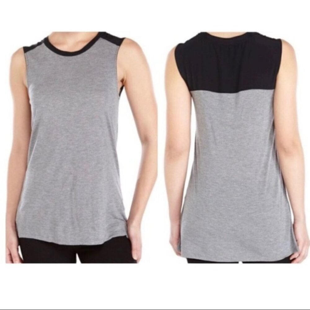 VINCE top black‎ 100% silk & gray rayon modal tank top sleeveless muscle tee S